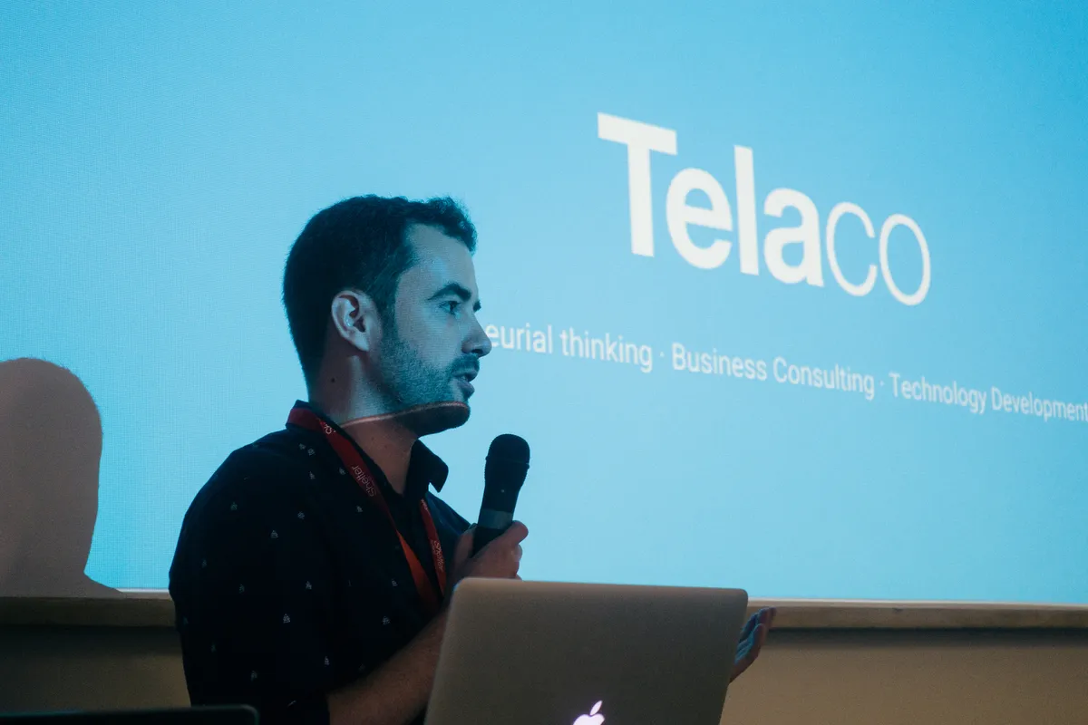 Jamie McHale speaking at a Telaco event